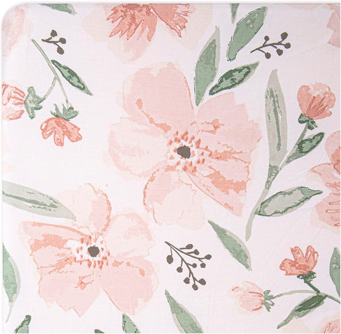 Crane Baby Soft Cotton Crib Mattress Sheet, Fitted for Cribs and Toddler Beds, Pink Floral, 28”w x 52”h x 9”d