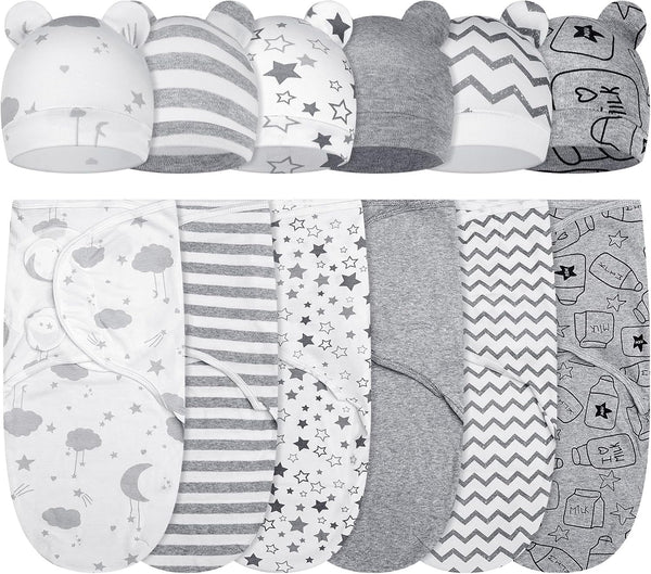 Ramede 6 Pack Swaddle Blanket with Hats for Baby Girl Boy 100%