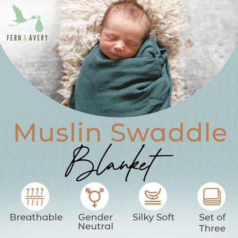 47 47 inches,3 Pack Muslin Swaddle Blankets for Newborn, Large Organic Receiving Baby Blankets for Boy & Girls x