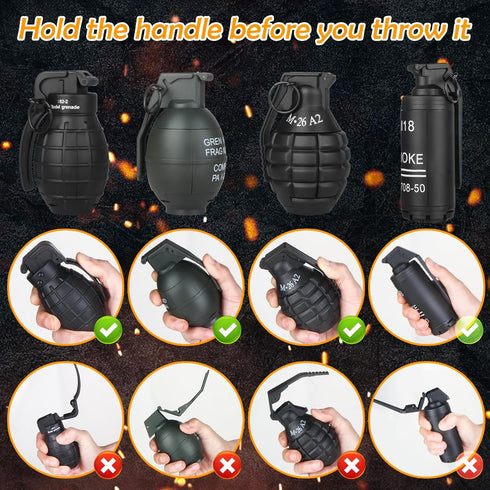 Toy Hand Grenade for CS Battle Game with 9 Foam Ammo, Green Tactical Grenade Toy for Age 14 and Up
