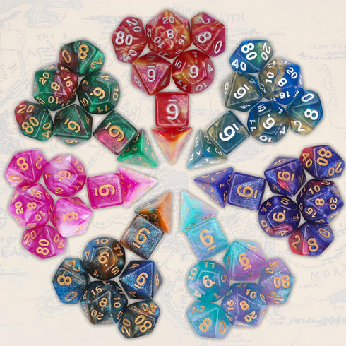 Coyeekn DND Dice Set, 7 x 7 Sets (49 Pieces) Glitter Polyhedral Dice for Dungeons & Dragons RPG with 1 Pouch