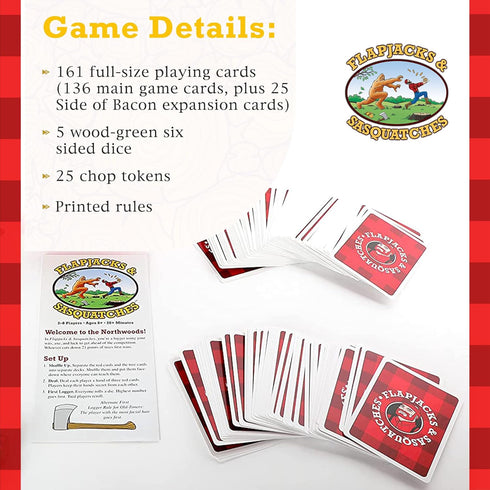 Prolific Games Flapjacks & Sasquatches, Upgraded 2nd Edition Family Card & Dice Game for 2-8 Players