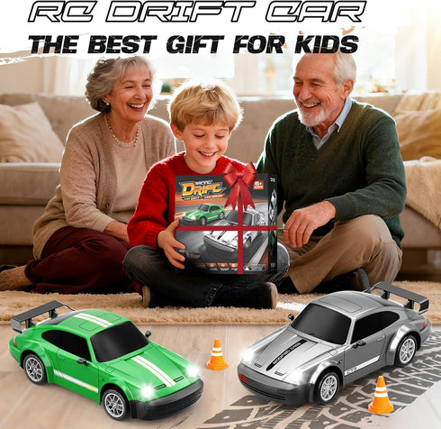 1:24 4WD 20KM/H 2 RC Drift Car Scale, Remote Control Car with LED Lights High Speed, Dual-Mode Racing & Drifting Toy