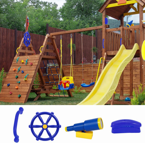 RedSwing Playground Accessories for Kids Outdoor - Swingset Attachments with Pirate Ship Wheel, Telescope, Blue