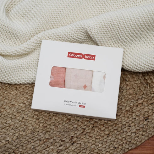 3 Pack GLLQUEN BABY Receiving Blanket Boy Cotton Muslin Swaddle Blankets Girl Newborn Squares Breathable & Soft Thin