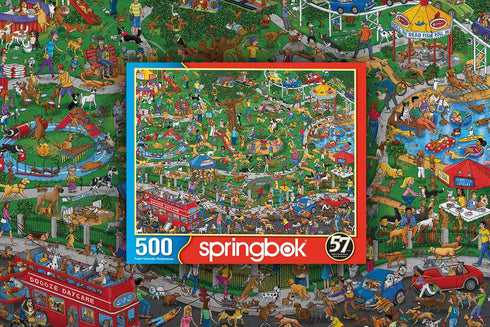 Springbok The Dog Park 500 Piece Jigsaw Puzzle - Cartoon Illustration of Dog Park by Steven Skelton