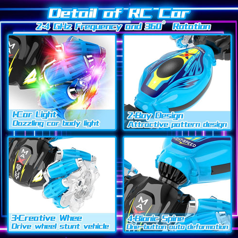 Gesture Sensing RC Stunt Car, 2.4GHz Remote Control Toys with Light Music, 360° Rotation for Kids Age 3-8