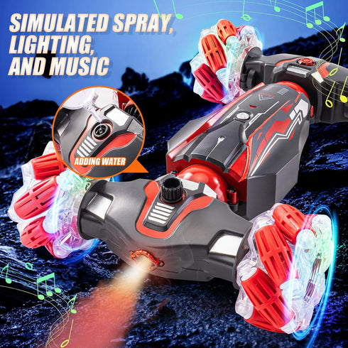 4WD Stunt Car, 2.4 GHz Gesture Sensor RC Cars, Double-Sided Vehicle 360° Flip Buggy with Music Spray, Best Gift for