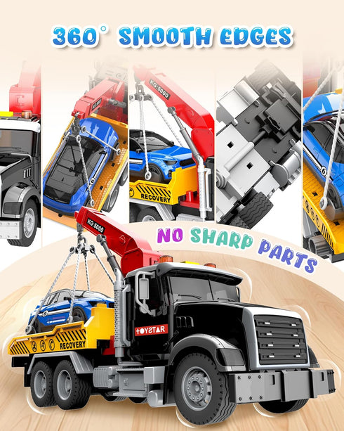 Noaln 3 4 5 6 7 15" Kids Toys for Years Old Boys, Large Tow Truck Toy, Friction Powered Transport Toy Trucks