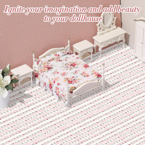 3 1:12 8.27 11.69 Inch(Pink Flutesan Pcs Miniature Dollhouse Wallpaper and Flooring Peel and Stick Scale Self Adhesive