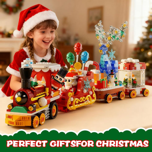 Set-1461PCS Countdown Sets Christmas Train Building Block Surprise Christmas Toys with LED Light Collectible Holiday