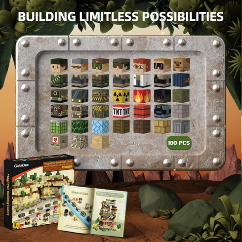 100PCS 3+, (1inch) GobiDex Magnetic Blocks Army Toys for Boys Girls, Build MagWonder for Army Men, STEM Building Toys