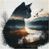 Larkipuzz 1000 Art Forest Cat Puzzles for Adults Pieces, Challenging Mountain Plant Tree Kitten Jigsaw Puzzles