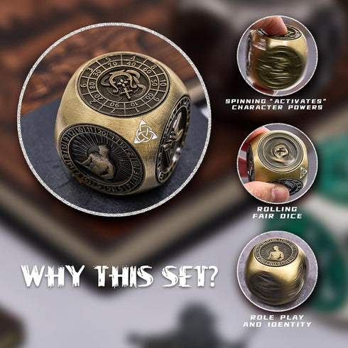 Spinner,7 1 Metal Fidget in Unique Polyhedral Fantasy Gaming Dice for Tabletop RPG Accessories(Bronze)