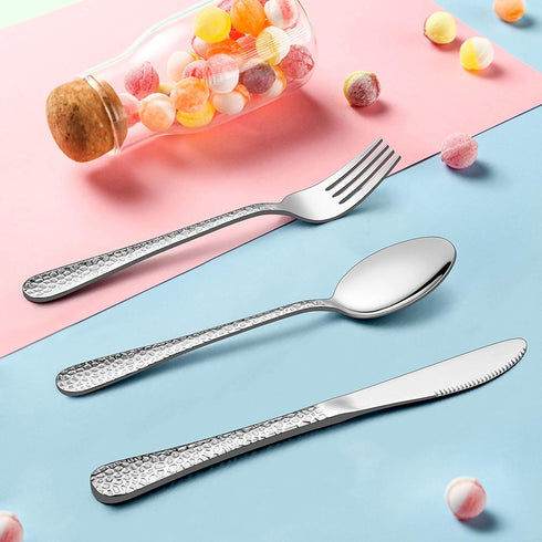 LIANYU 12-Piece Kids Utensils Silverware Set - Stainless Steel Toddler Hammered Flatware Cutlery, Dishwasher Safe