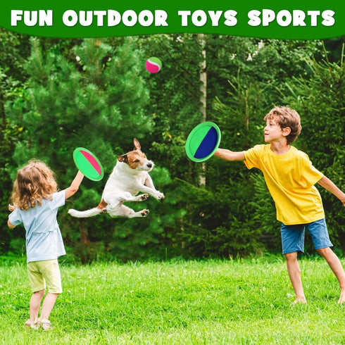Toss Catch Ball Outdoor Toy: Upgraded Kid Outside Toy Game Beach Backyard Lawn Sport Activity Fun Outside Indoor Family Toy for Age 3-12 Girl Boy Kid Birthday Gift with 4 Sticky Paddles 4 Throw Balls