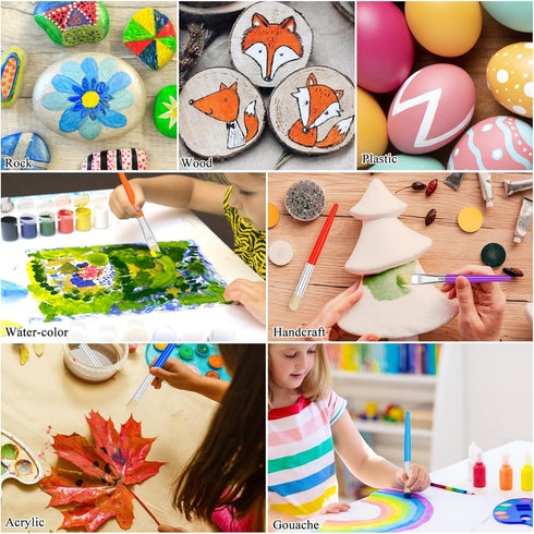 20 Pcs Paint Brushes for Kids, Round and Flat Easy Hold and Clean Toddler Paint Brushes, Bristle Craft Paint Brushes