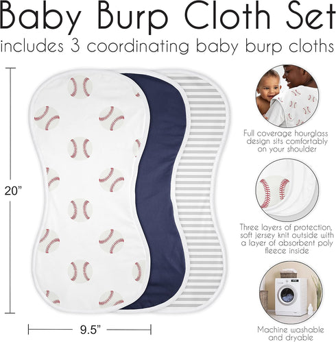 3 Pack Set Sweet Jojo Designs Baseball Sports Baby Boy Absorbent Burp Cloths for Infant Newborn - Red and White