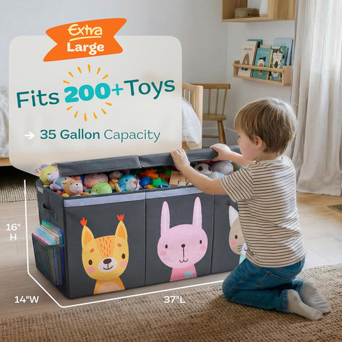 37"x16"x14" SoftOwl Extra Large Toy Storage Organizer with Lid - Sturdy, Collapsible Toy Chest Storage Box with Cute
