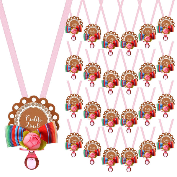 Landical 24 Pcs Cielito Lindo Party Pacifiers Necklaces Mexican Baby Shower Pacifiers Decorations