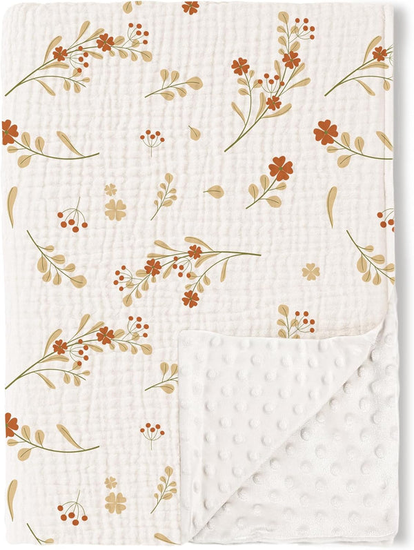 Konssy Baby Blankets for Unisex Boys Girls, Super Soft Minky Blankets with Muslin Cotton Front, Newborn
