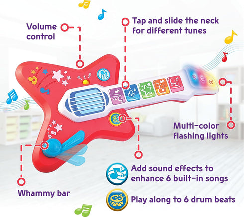 Magic Touch Guitar, Toddler Light Up Music Toy with Volume Control, Infant Touch Sensor Musical Instrument, 3 Modes of Play, Kids Toy Gifts for 12 18 24 Month, 1 2 3 Year Old Boys Girls