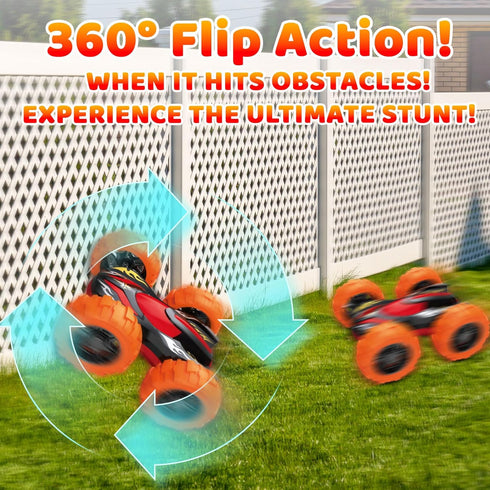 VONZAWAY 3-5 3 4 5 360 4WD Car Toys for Ages Boys, Push and Go Monster Truck Toys for Year Old Kids, Double-Sided Flip