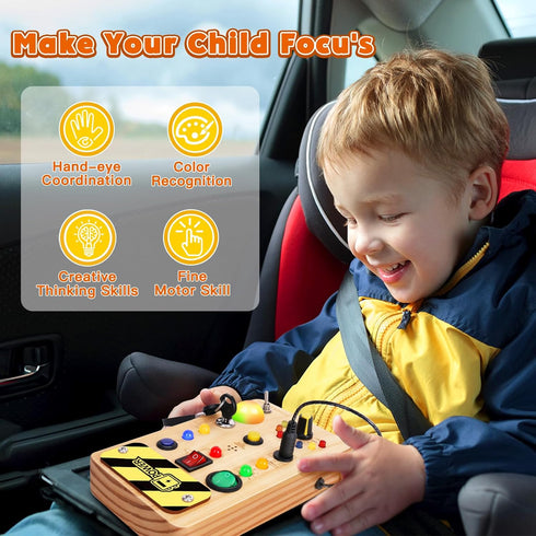 1-6 TINTECUSA Busy Board Montessori Toys for Toddler, Wooden Sensory Board Switch Toy with Color-Changing LED Light Up