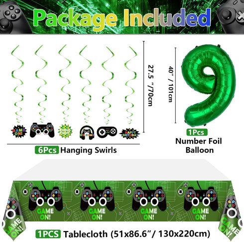 Video Game Party Decorations - 9th Birthday Decorations for Boys, HAPPY BIRTHDAY Banner, Video Game Tablecloth, Gaming Pattern Balloons, Controller Balloons, Gaming Hanging Sign, Gaming Birthday Party