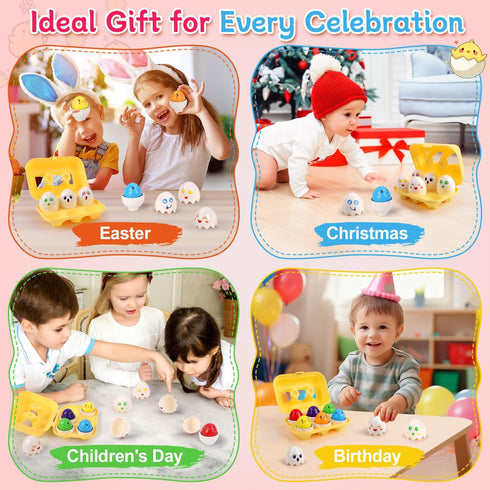 USATDD Easter Egg Toys Hide & Squeak Matching Eggs for Toddlers, Color Recognition Sensory Learning Toys, Fine Motor