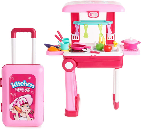 Toy Chef 2-in-1 Set Playset Travel Suitcase Kitchen for Children | Kids' Cooking Includes Toy Pots, Pans, Dishes
