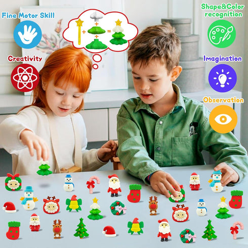 55 PCS Christmas Erasers for Kids Bulk, Puzzle Eraser Desk Pets Holiday Erasers for Classroom Rewards