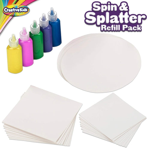 Creative Kids Spin & Paint Refill Pack - 8 Large Cards, 8 Small Cards, 4 Round Cards, 5 Bottles of Paint