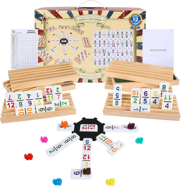Mexican Train Dominoes Set Double 12 with Numbers, Dominoes Set for Adults
