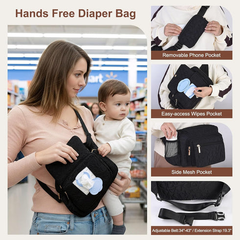 Pack Rexmore Puffer Quilted Fanny Diaper Bag for Mom - Womens Compact Crossbody Purse with Portable Changing Pad