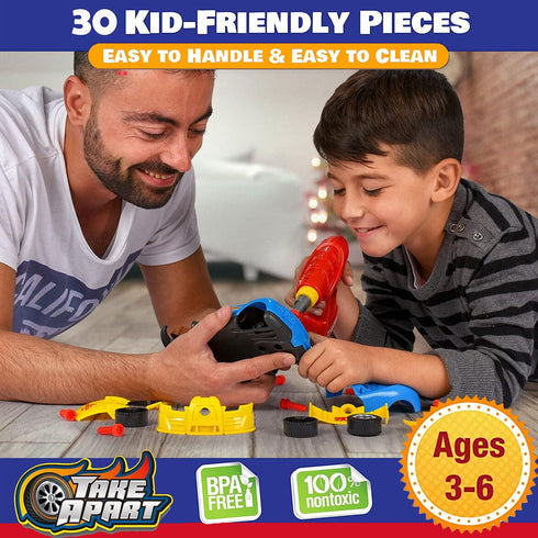 Liberty Imports Take Apart Racing Car Toys, 30 Piece Construction Set with Electric Drill, Engine Sounds & Lights