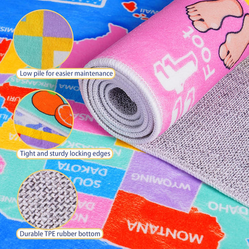 6x6 Kids Rugs for Playroom - Soft & Non-Slip Feet Round Educational Rug for Learning ABC Alphabet, Numbers, Shapes