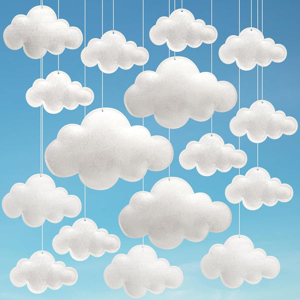 Ayfjovs 16PCS Cloud Hanging Decoration - 3D Felt Clouds for Nursery, Stage