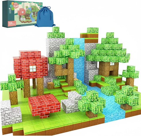 FEBABU 154PCS Magnetic Blocks - Build Animal Forest Set, Magnetic Tiles Building for