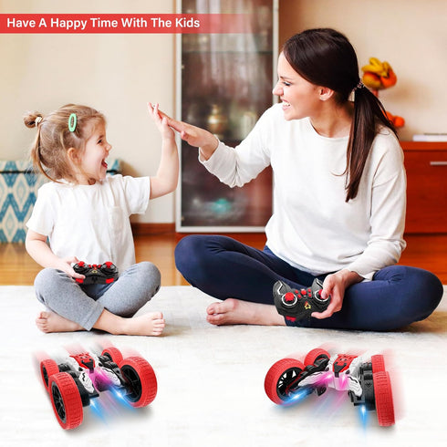 Remote Control Car, Double Sided RC Car, 4WD Off-Road Stunt Car with 360 Flips for Kids 3+ (Red)