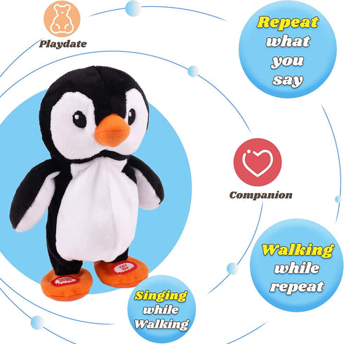Hopearl Talking Singing Penguin, Interactive Animated Toy that Repeats What You Say, Plush Buddy for Toddlers