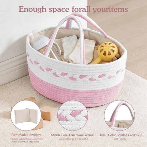 k8PurrDog Diaper caddy Organizer, Cotton Rope Gift Basket with Removable Divider, Nursery Storage Organizer for Baby