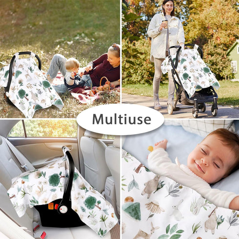 Minky Car Seat Cover for Baby Girl & Boys, Car Seat Canopy with Peep Window, Multiuse Carseat Covers Protecting Baby