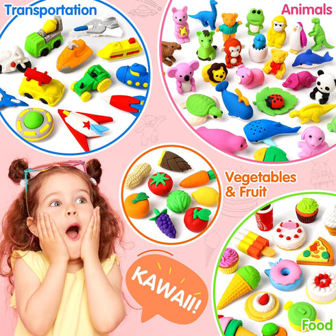 70 Pack Animal Erasers for Kids - 3D Puzzle Mini Erasers, Classroom Supplies, Bulk Desk Toys, Party Favors