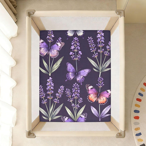 CZXW 52" 28" Butterflies and Lavender Flowers Crib Sheets Fitted x Natural Cotton Soft & Breathable for Baby Crib