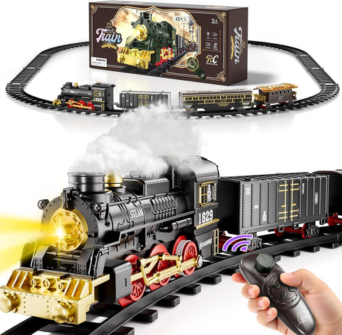 Novaluki Remote Control Train Toys with Smoke, Light and Sound, Christmas Electric Train