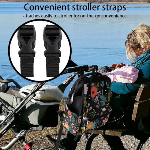 Hsnar Backpack Floral Patterned Print Waterproof Diaper Bag Large Capacity Baby Bag with Stroller Straps, Multi-Pocket