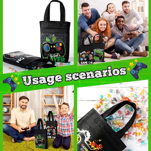 Ferraycle 24 Pack Video Game Themed Gift Bags, Non Woven Reusable Goody Treat Bags for Kids