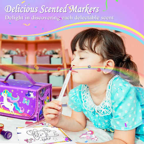 56 Set 4-6-8 4-8 PCS Washable Scented Markers with Glitter Pencil Case, Mermaid Unicorn Arts and Crafts for kids Kids