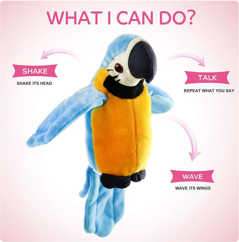 Houwsbaby 9'' Blue Electronic Musical Talking Parrot Plush Toy - Interactive Toy, Recording Stuffed Animal for Kid Girl